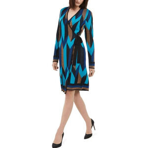 NWT INC Concepts Women's Size Large Blue Gold Long Sleeve Wrap Sweater Dress